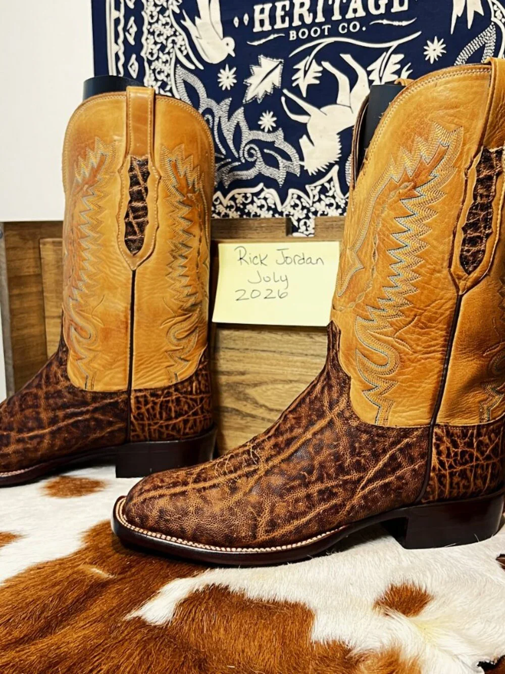 Lucchese Safari Burnished Tan Exotic Leather Cowboy Boots fits a 10D/10E
